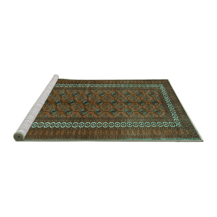 Sideview of Machine Washable Persian Turquoise Traditional Area Rugs, wshtr3808turq