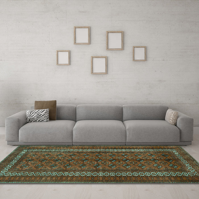 Machine Washable Persian Turquoise Traditional Area Rugs in a Living Room,, wshtr3808turq