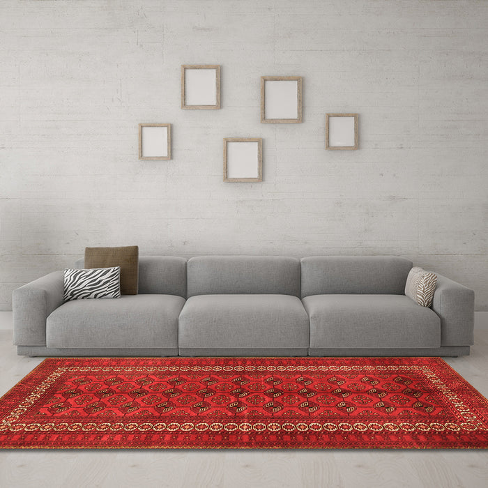 Machine Washable Persian Orange Traditional Area Rugs in a Living Room, wshtr3808org