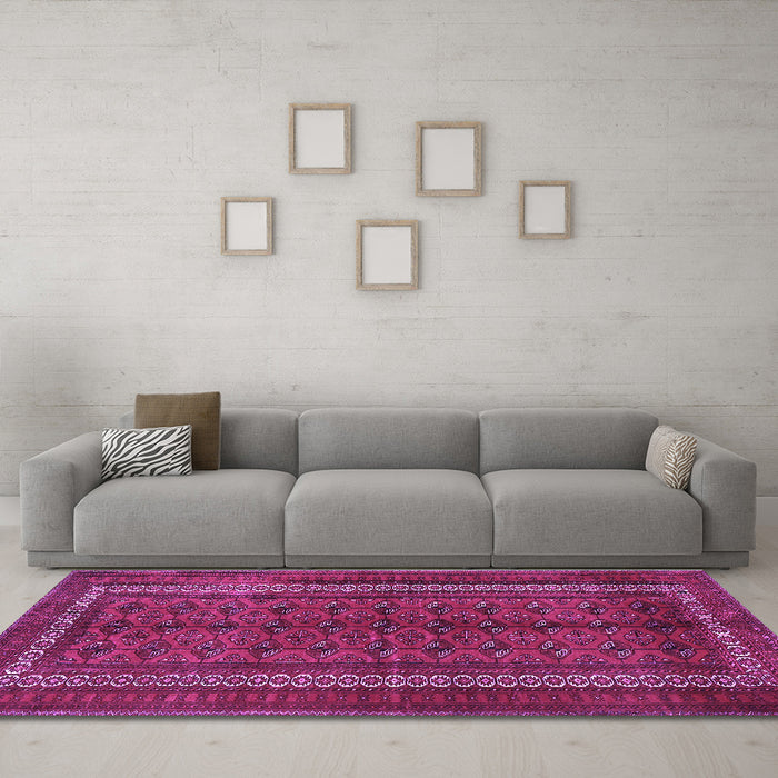Machine Washable Persian Purple Traditional Area Rugs in a Living Room, wshtr3808pur
