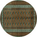 Round Machine Washable Persian Turquoise Traditional Area Rugs, wshtr3808turq