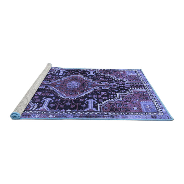 Sideview of Machine Washable Persian Blue Traditional Rug, wshtr3809blu