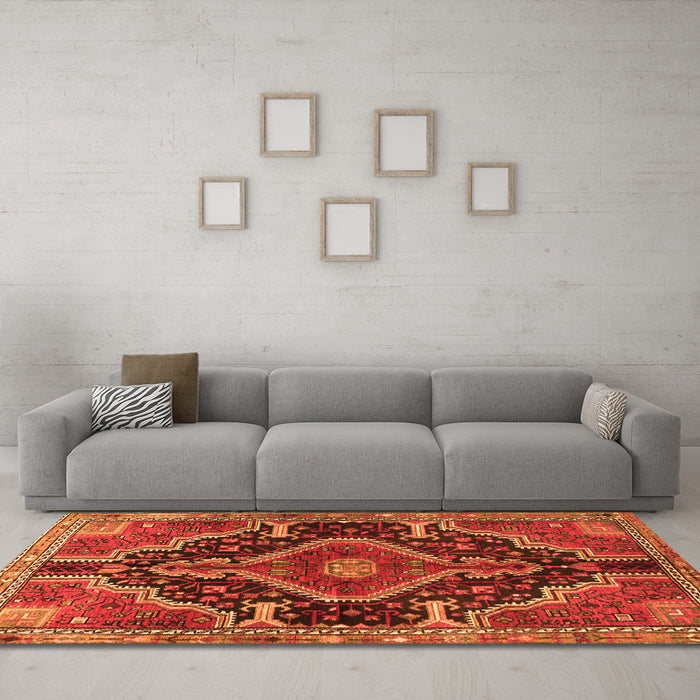 Machine Washable Persian Orange Traditional Area Rugs in a Living Room, wshtr3809org