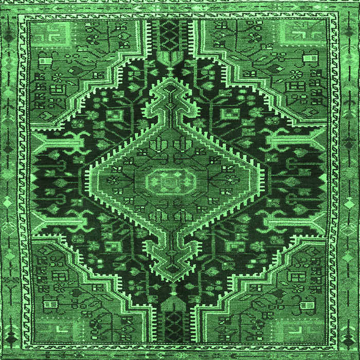 Square Machine Washable Persian Emerald Green Traditional Area Rugs, wshtr3809emgrn