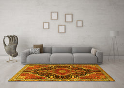 Machine Washable Persian Yellow Traditional Rug in a Living Room, wshtr3809yw