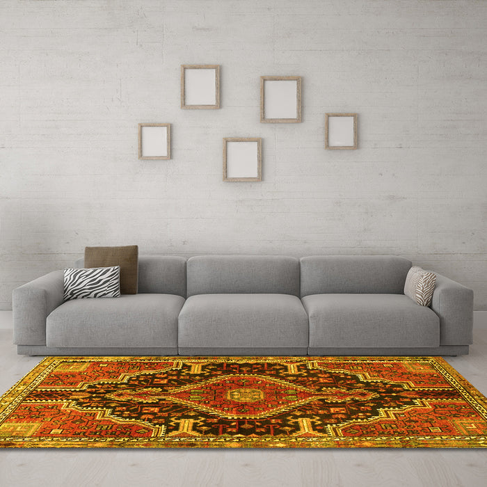 Machine Washable Persian Yellow Traditional Rug in a Living Room, wshtr3809yw