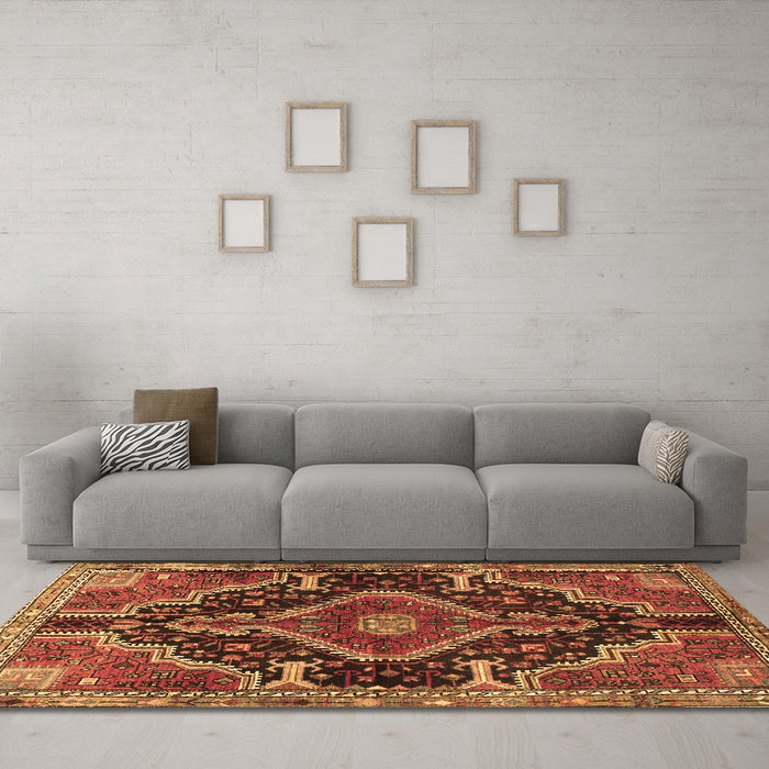 Machine Washable Persian Brown Traditional Rug in a Living Room,, wshtr3809brn
