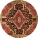 Round Machine Washable Persian Brown Traditional Rug, wshtr3809brn