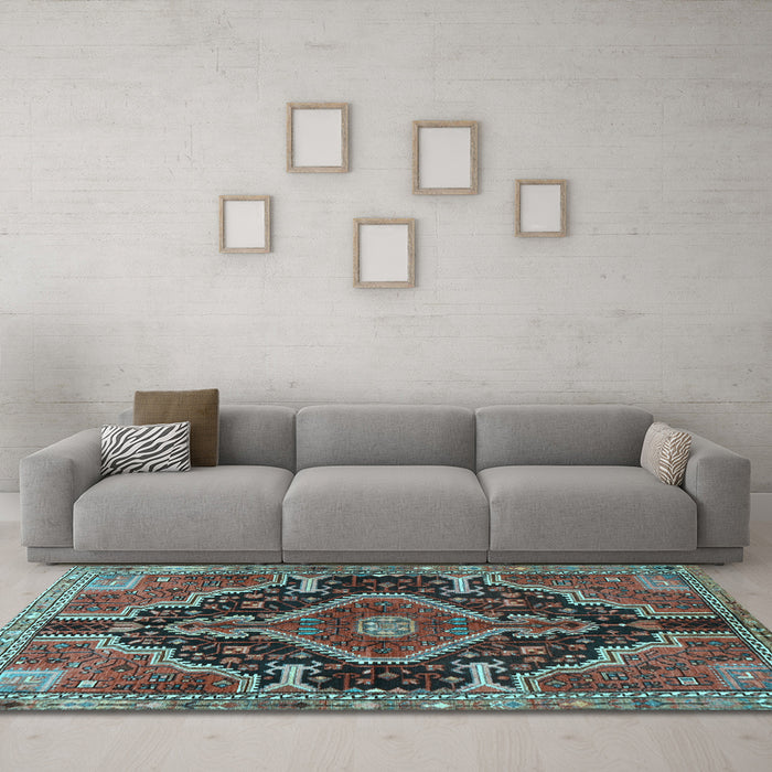 Machine Washable Persian Light Blue Traditional Rug in a Living Room, wshtr3809lblu