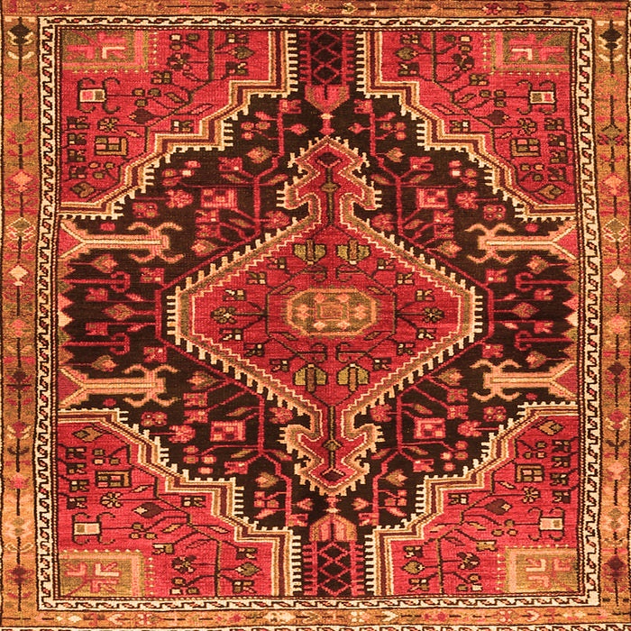 Round Machine Washable Persian Orange Traditional Area Rugs, wshtr3809org