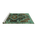 Sideview of Machine Washable Persian Turquoise Traditional Area Rugs, wshtr3809turq