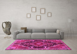 Machine Washable Persian Pink Traditional Rug in a Living Room, wshtr3809pnk