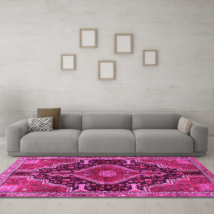 Machine Washable Persian Pink Traditional Rug in a Living Room, wshtr3809pnk