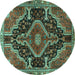 Round Persian Turquoise Traditional Rug, tr3809turq