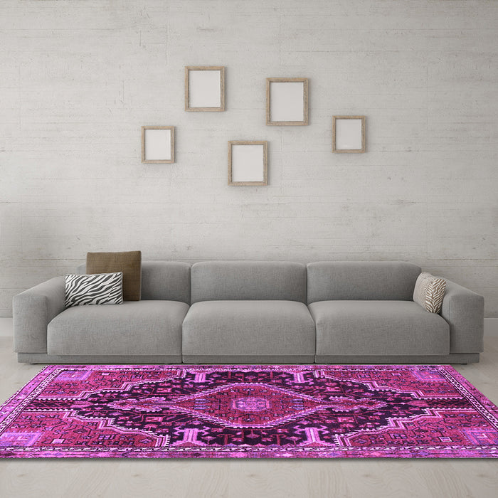 Machine Washable Persian Purple Traditional Area Rugs in a Living Room, wshtr3809pur