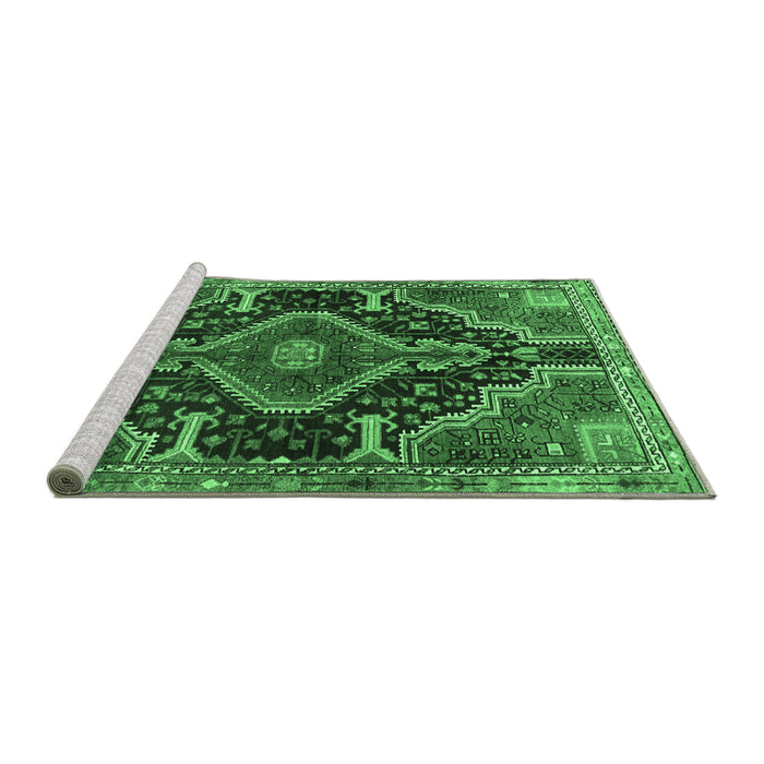 Sideview of Machine Washable Persian Emerald Green Traditional Area Rugs, wshtr3809emgrn
