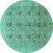 Round Machine Washable Persian Turquoise Traditional Area Rugs, wshtr380turq