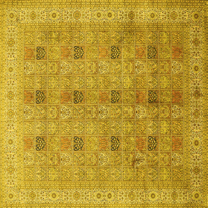 Square Machine Washable Persian Yellow Traditional Rug, wshtr380yw