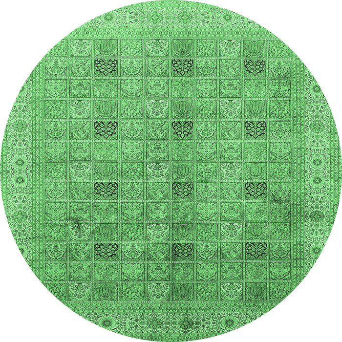 Round Persian Emerald Green Traditional Rug, tr380emgrn