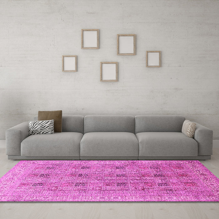 Machine Washable Persian Pink Traditional Rug in a Living Room, wshtr380pnk