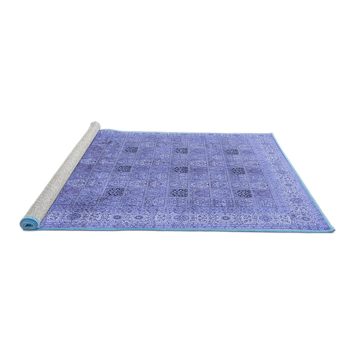 Sideview of Machine Washable Persian Blue Traditional Rug, wshtr380blu