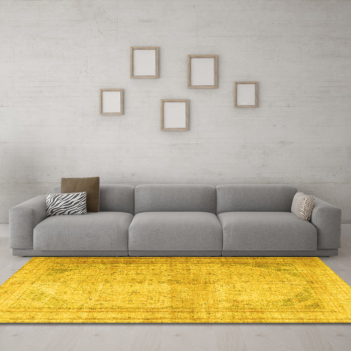 Machine Washable Persian Yellow Traditional Rug in a Living Room, wshtr3810yw