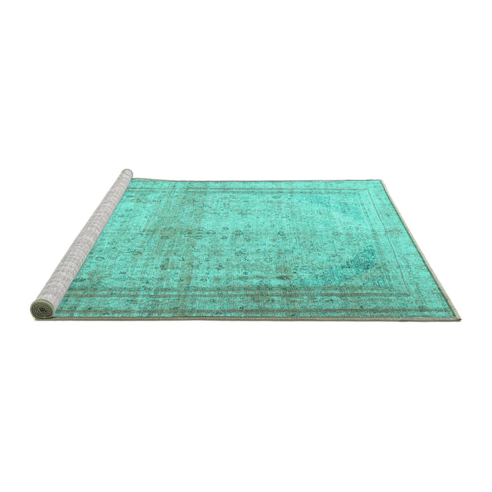 Sideview of Machine Washable Persian Turquoise Traditional Area Rugs, wshtr3810turq