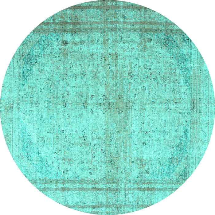 Round Persian Turquoise Traditional Rug, tr3810turq