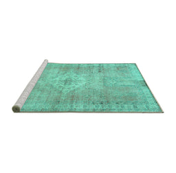 Sideview of Machine Washable Persian Turquoise Traditional Area Rugs, wshtr3811turq