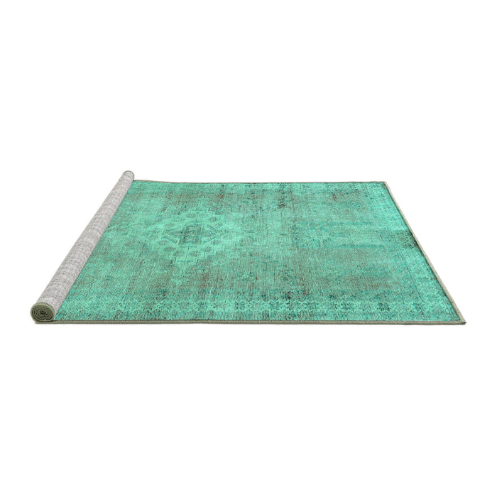 Sideview of Machine Washable Persian Turquoise Traditional Area Rugs, wshtr3811turq