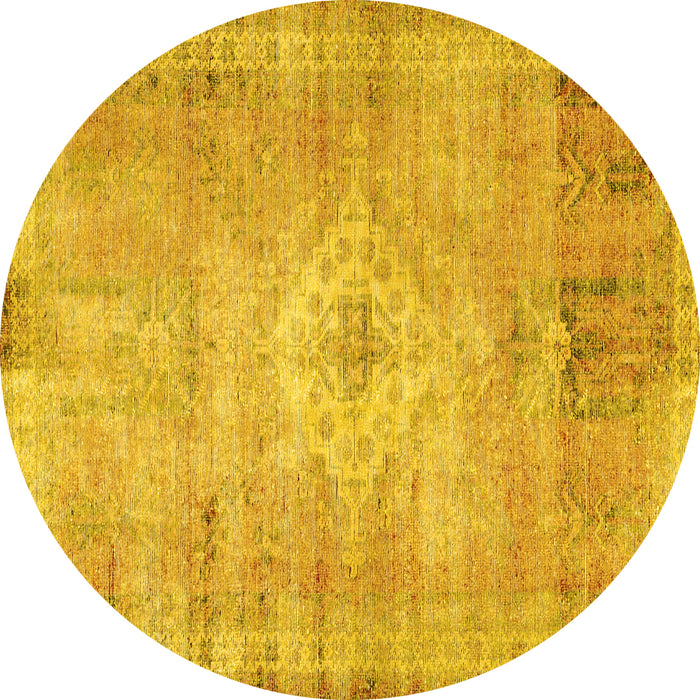 Round Persian Yellow Traditional Rug, tr3811yw
