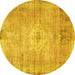 Round Persian Yellow Traditional Rug, tr3811yw