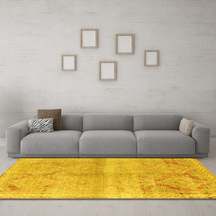 Machine Washable Persian Yellow Traditional Rug in a Living Room, wshtr3812yw