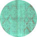 Round Persian Turquoise Traditional Rug, tr3812turq