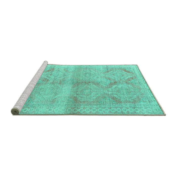Sideview of Machine Washable Persian Turquoise Traditional Area Rugs, wshtr3812turq