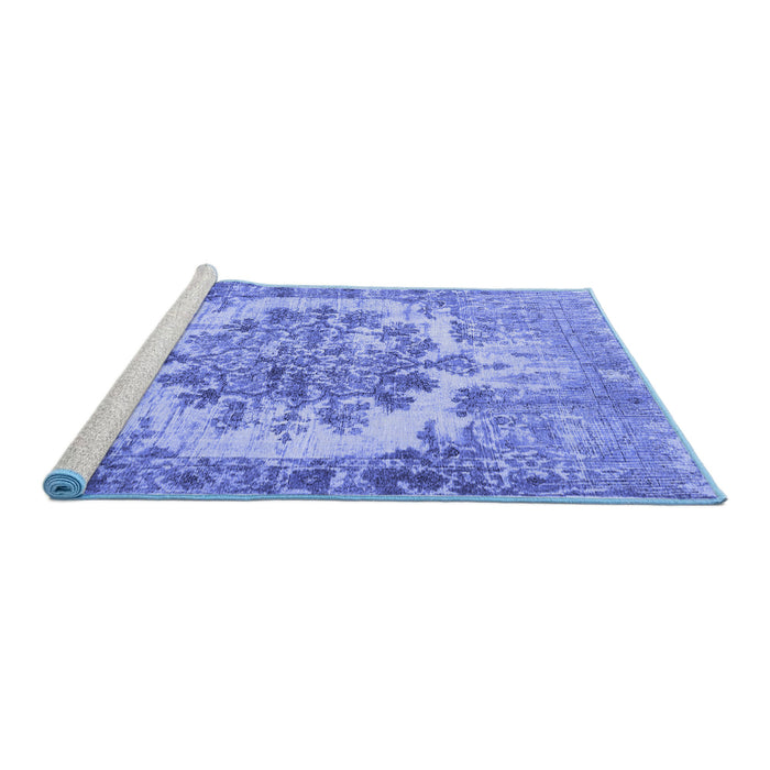 Sideview of Machine Washable Persian Blue Traditional Rug, wshtr3813blu
