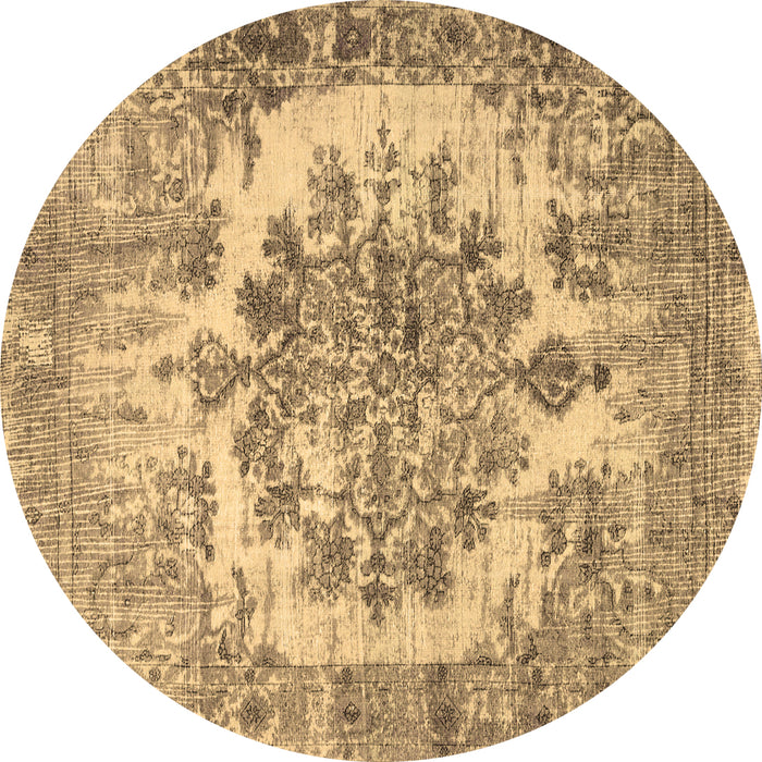Round Persian Brown Traditional Rug, tr3813brn