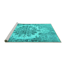 Sideview of Machine Washable Persian Turquoise Traditional Area Rugs, wshtr3813turq