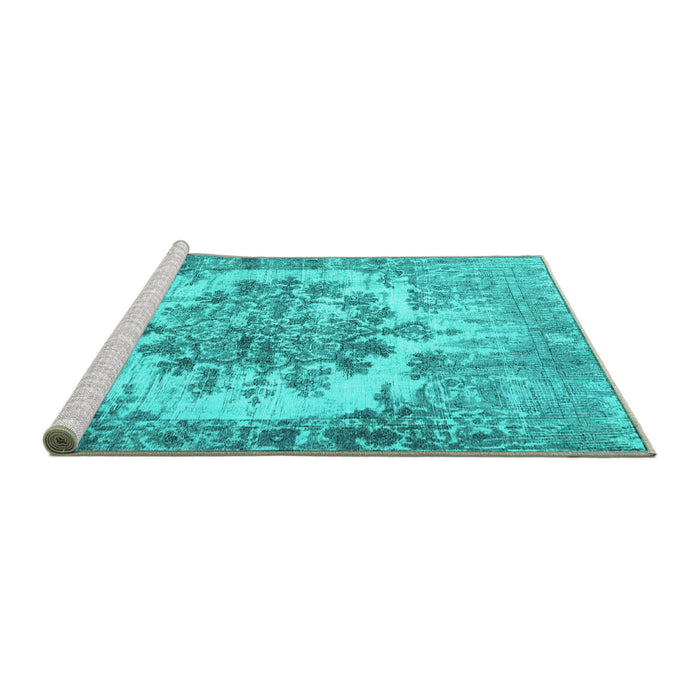 Sideview of Machine Washable Persian Turquoise Traditional Area Rugs, wshtr3813turq