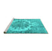 Sideview of Machine Washable Persian Turquoise Traditional Area Rugs, wshtr3813turq
