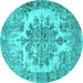 Round Persian Turquoise Traditional Rug, tr3813turq