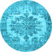 Round Machine Washable Persian Light Blue Traditional Rug, wshtr3813lblu