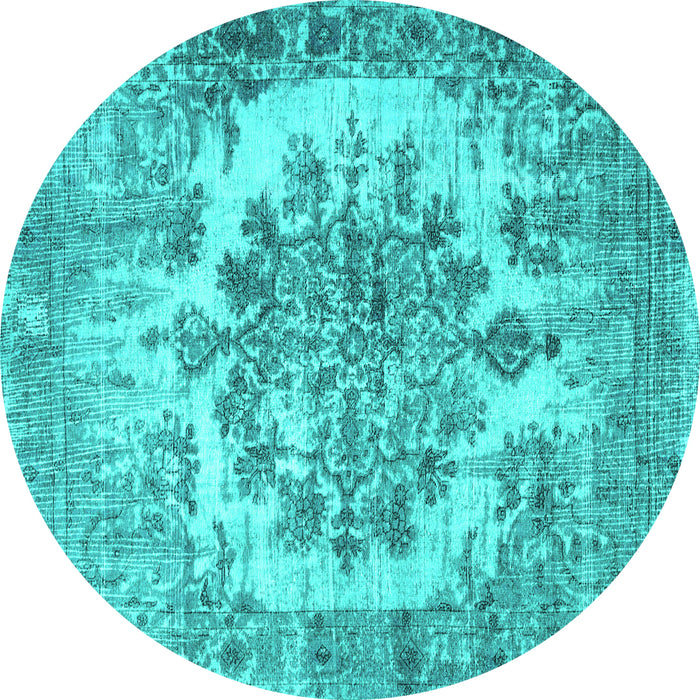Round Machine Washable Persian Turquoise Traditional Area Rugs, wshtr3813turq