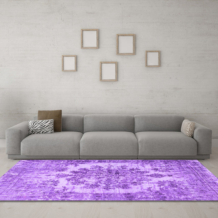 Machine Washable Persian Purple Traditional Area Rugs in a Living Room, wshtr3813pur