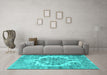 Machine Washable Persian Turquoise Traditional Area Rugs in a Living Room,, wshtr3813turq