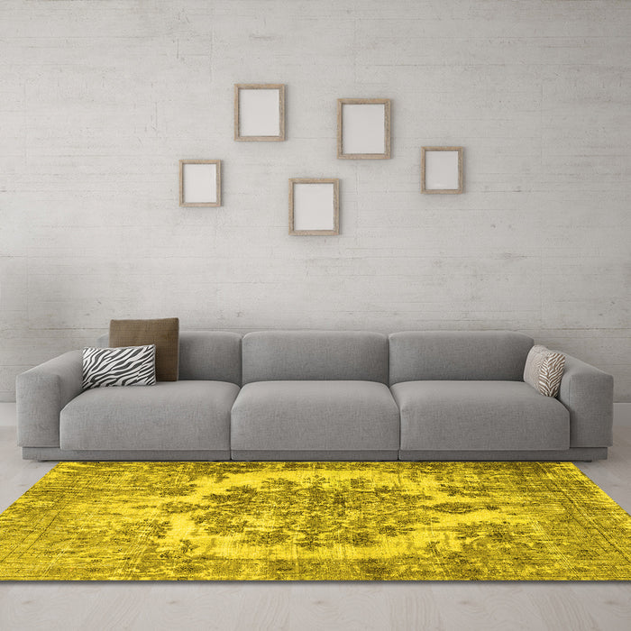 Machine Washable Persian Yellow Traditional Rug in a Living Room, wshtr3813yw
