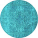 Round Persian Turquoise Traditional Rug, tr3814turq