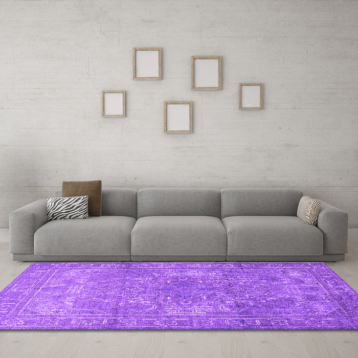 Machine Washable Persian Purple Traditional Area Rugs in a Living Room, wshtr3814pur