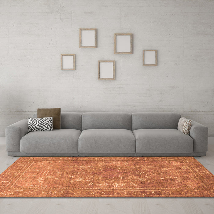 Machine Washable Persian Orange Traditional Area Rugs in a Living Room, wshtr3814org