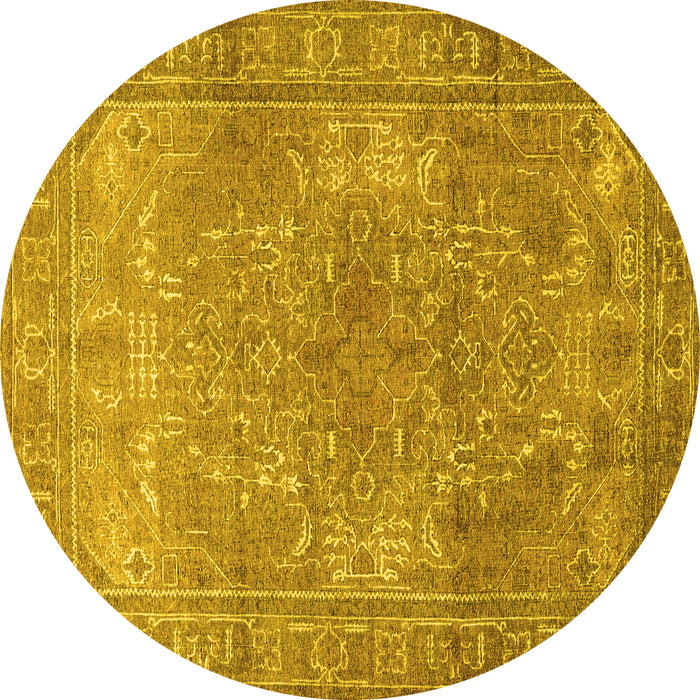 Round Persian Yellow Traditional Rug, tr3814yw